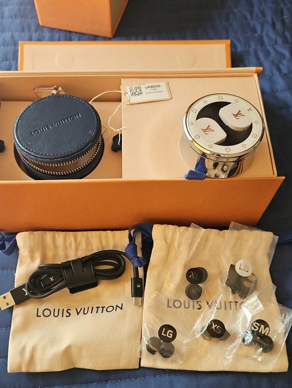 Louis Vuitton White And Rose Gold Wireless Earbuds with Branded Case